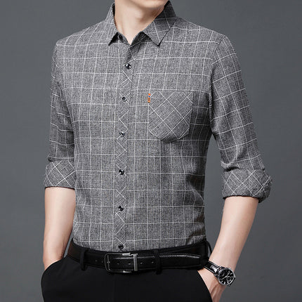 Linen-Style Plaid Shirt for Men