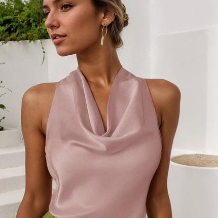 Solid Color Swing Collar Sleeveless Vest
