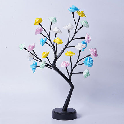 Lampe de table USB en forme d'arbre à fleurs et de roses