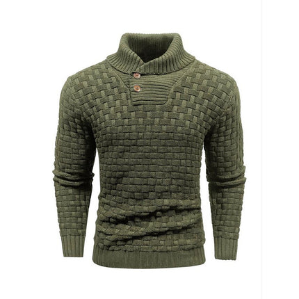 Pull à col roulé slim pour homme avec bouton, design tendance, décontracté, couleur unie, vêtements