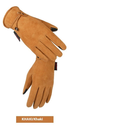 Gants en cuir véritable automne-hiver chauds et épais antidérapants pour écran tactile
