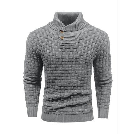 Pull à col roulé slim pour homme avec bouton, design tendance, décontracté, couleur unie, vêtements