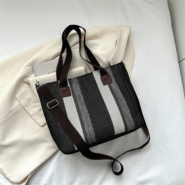Sac à bandoulière en toile à rayures tendance de grande capacité
