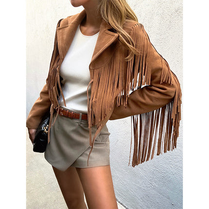Lapel Tassel Motorcycle Short Jacket