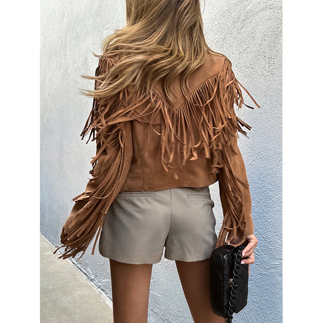 Lapel Tassel Motorcycle Short Jacket