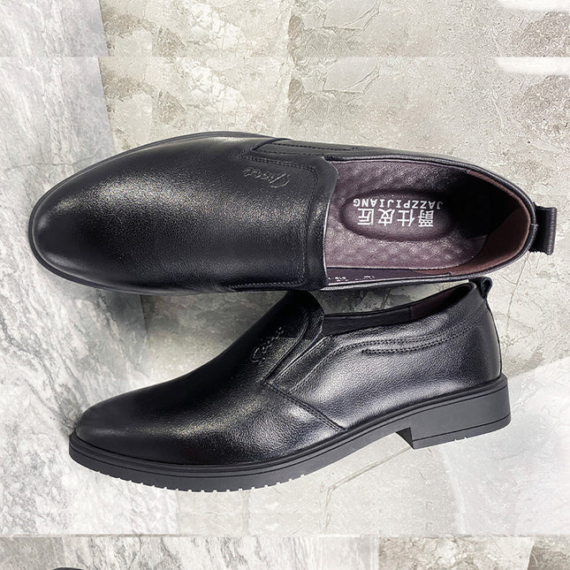 Men's Business Casual Oxford Shoes - Black Leather, Flat Heel
