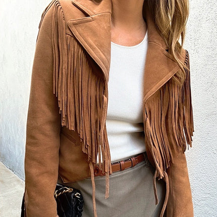 Lapel Tassel Motorcycle Short Jacket