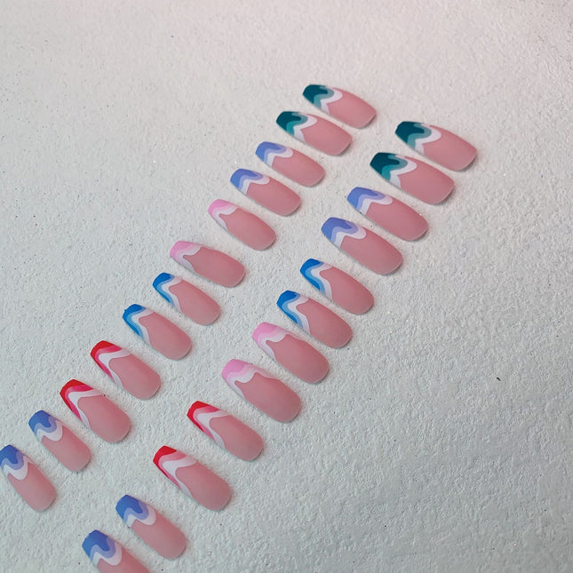 Fake Nails Multicolored Wave Pattern