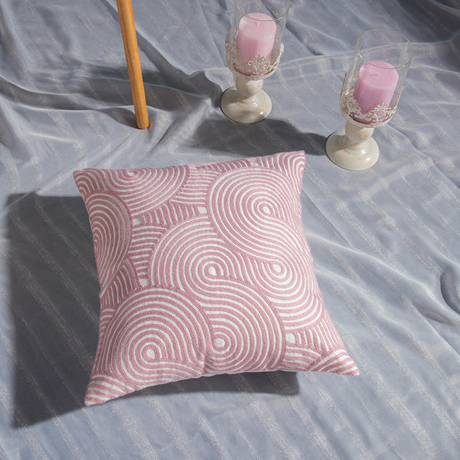 Geometric Embroidered Cotton Cover on sofa, featuring intricate modern embroidery with a soft, durable cotton material.