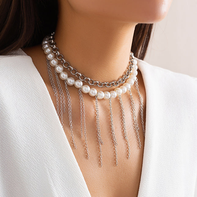 Collier rétro à pampilles de perles