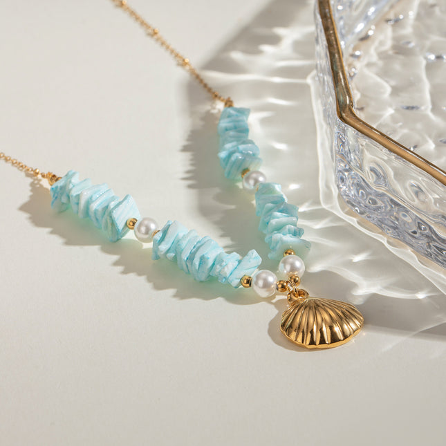 Collier pendentif coquillage vert menthe