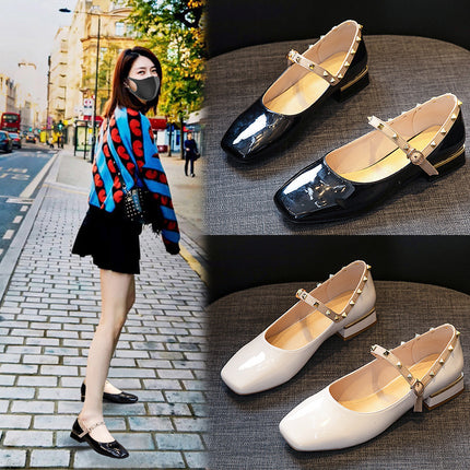 Mary Jane Leather Flats with TPU Sole and Breathable Design