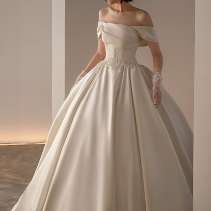 French White Off-shoulder Light Wedding Dress