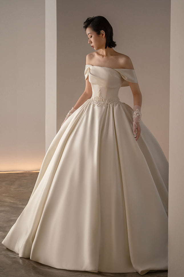 French White Off-shoulder Light Wedding Dress