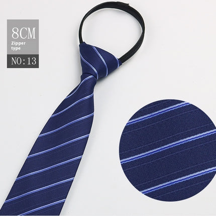 Black Men's Striped Blue Business Lazy Zip Tie