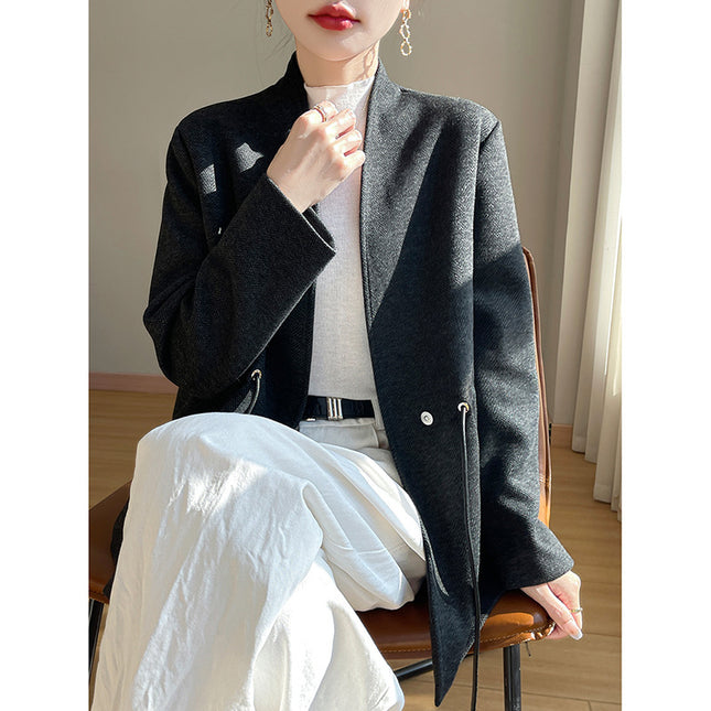 Acetate Cashmere V-neck Knitted Small Suit