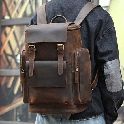 Sac à dos vintage en cuir pour homme - Sac de voyage grande capacité (56-75L)