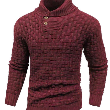 Pull à col roulé slim pour homme avec bouton, design tendance, décontracté, couleur unie, vêtements