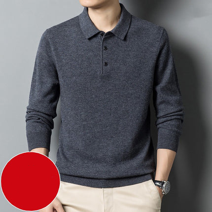 Men's Polo Collar Solid Color Sweater