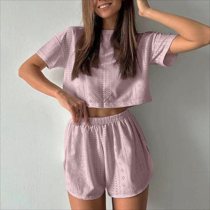 2pcs Casual Hollow Suit with Short Sleeves