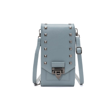 Sac à bandoulière en cuir PU avec rivets pour femme - Sac à main tendance à bandoulière de couleur unie