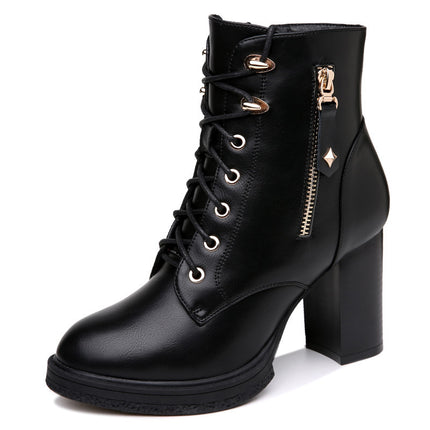 Women's British Style Autumn/Winter High Heel Boots, Leather
