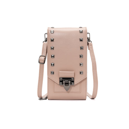 Sac à bandoulière en cuir PU avec rivets pour femme - Sac à main tendance à bandoulière de couleur unie