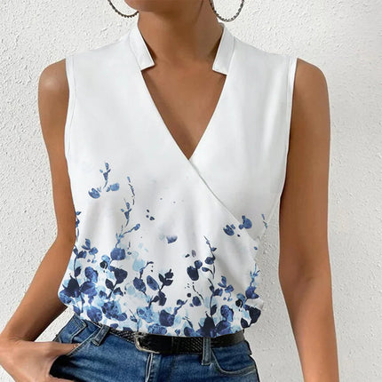 Digital Print V-neck Top