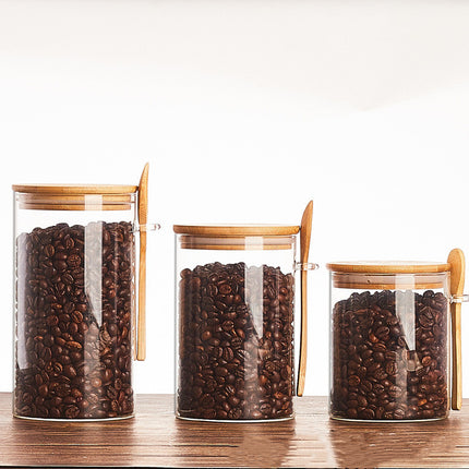 Wood Spoon Glass Storage Tank Set