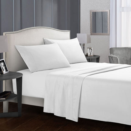 4-Piece Bed Sheet Set in white on a styled bedroom showcasing comfort and elegance.