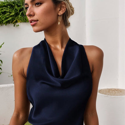 Solid Color Swing Collar Sleeveless Vest