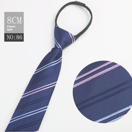 Black Men's Striped Blue Business Lazy Zip Tie