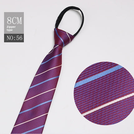 Black Men's Striped Blue Business Lazy Zip Tie