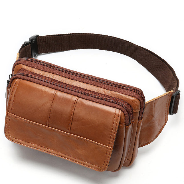 Sac banane en cuir pour homme avec poches zippées et matériau en cuir de vache
