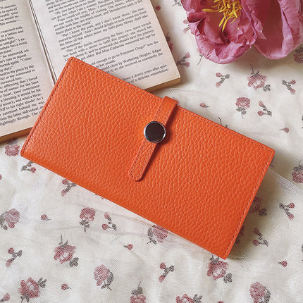 Luxury Genuine Leather Women's Wallet – Lychee Pattern, Long Hasp Coin Purse