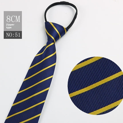 Black Men's Striped Blue Business Lazy Zip Tie