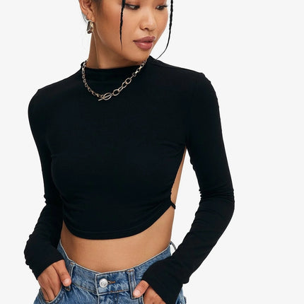 Crop Top Solid Tie Backless