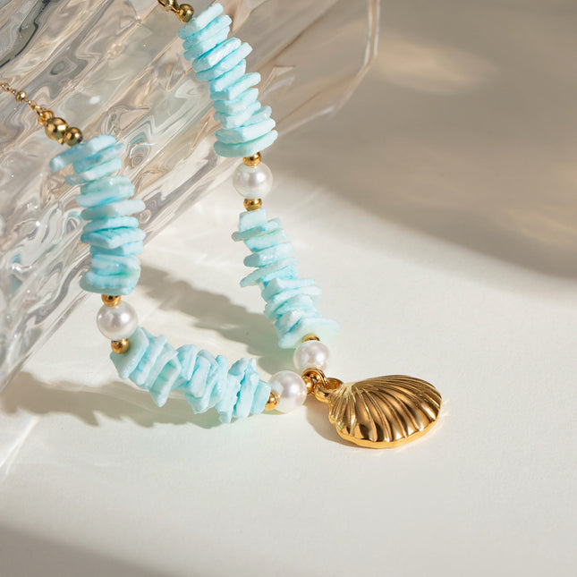 Collier pendentif coquillage vert menthe