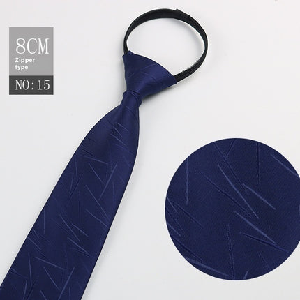 Black Men's Striped Blue Business Lazy Zip Tie