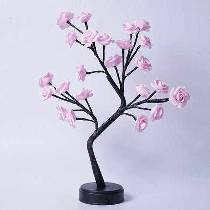 Lampe de table USB en forme d'arbre à fleurs et de roses