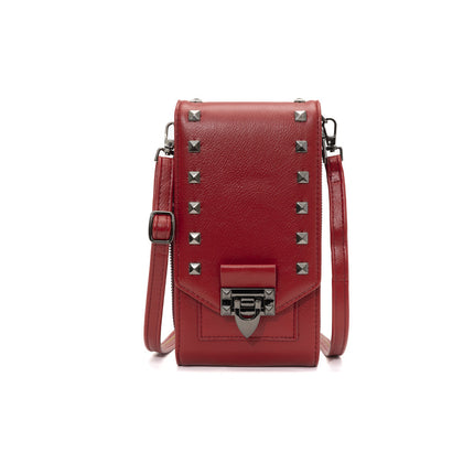 Sac à bandoulière en cuir PU avec rivets pour femme - Sac à main tendance à bandoulière de couleur unie