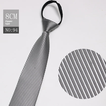 Black Men's Striped Blue Business Lazy Zip Tie