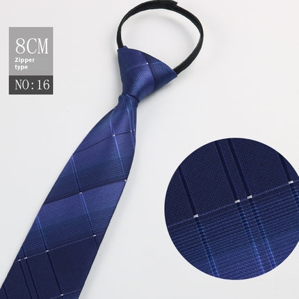 Black Men's Striped Blue Business Lazy Zip Tie
