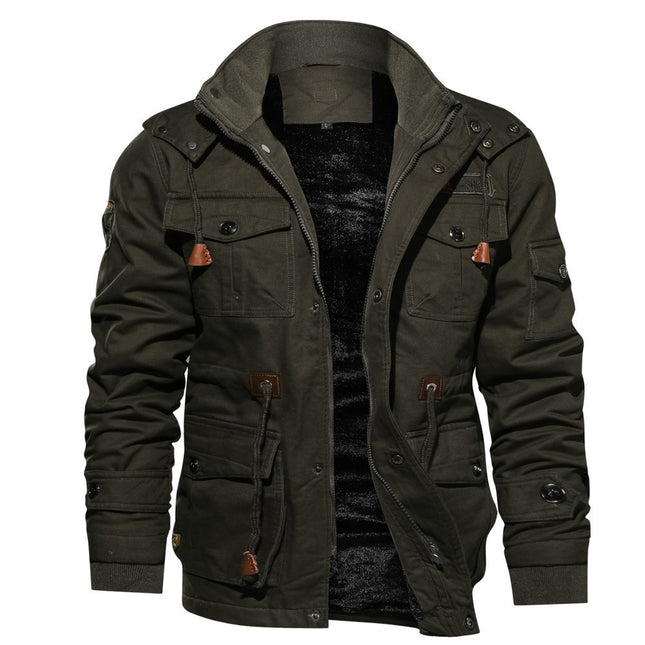 Men's Detachable Hooded Plus Velvet Thick Washed Jacket