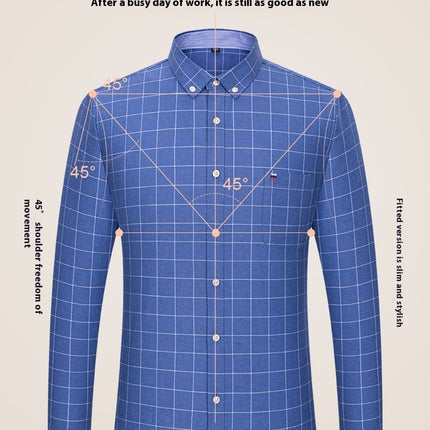 Men's Cotton Plaid Long-sleeved Oxford Casual Shirt