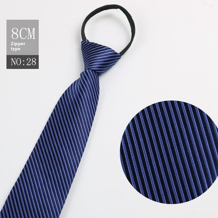 Black Men's Striped Blue Business Lazy Zip Tie
