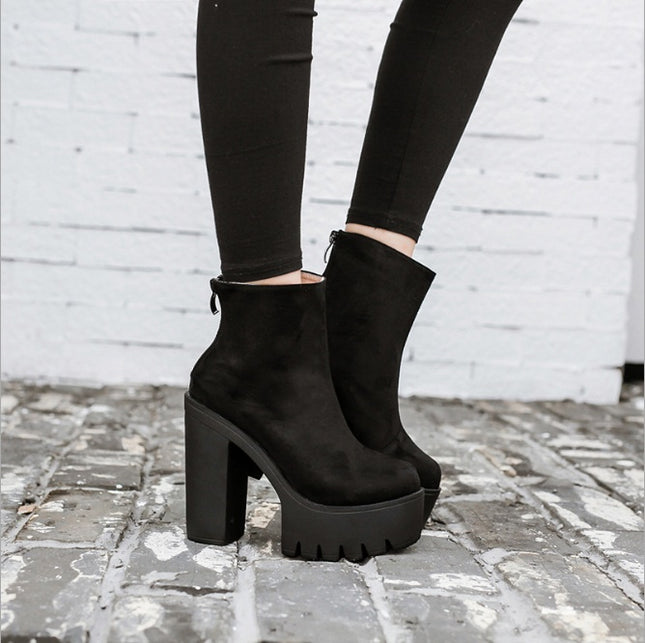 Women's Leather Ankle Boots with 13 cm Heel and 4.5 cm Platform