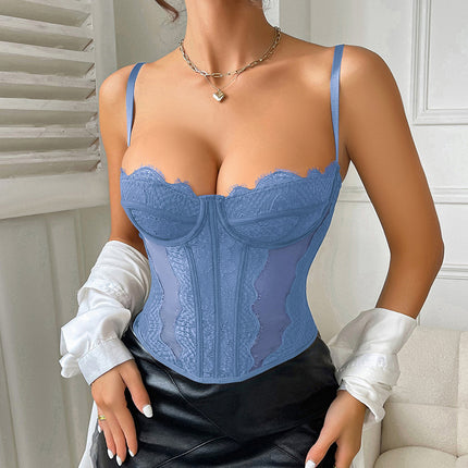 Gathered Corset Eyelash Lace Sling Tunic