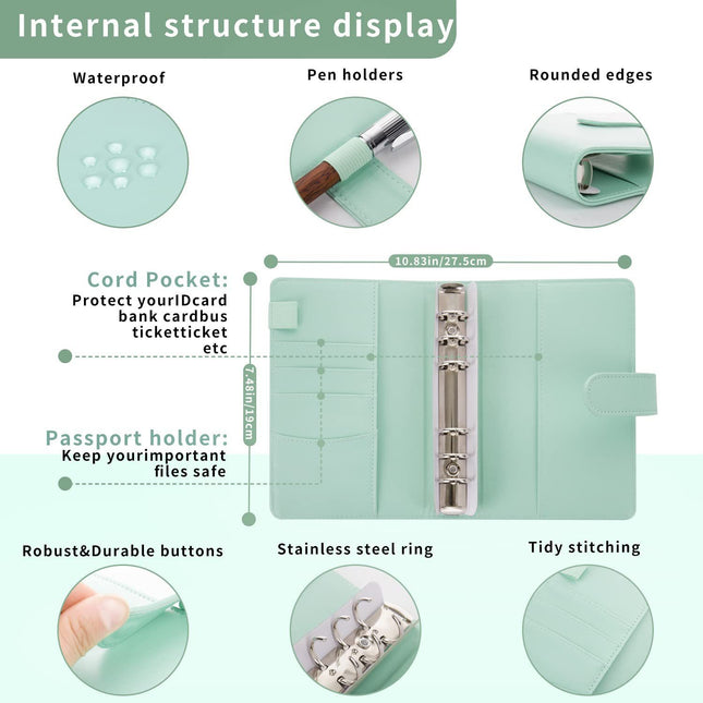 Macaron Loose-leaf Leather Notebook with Zipper Wallet &amp; Bill Storage