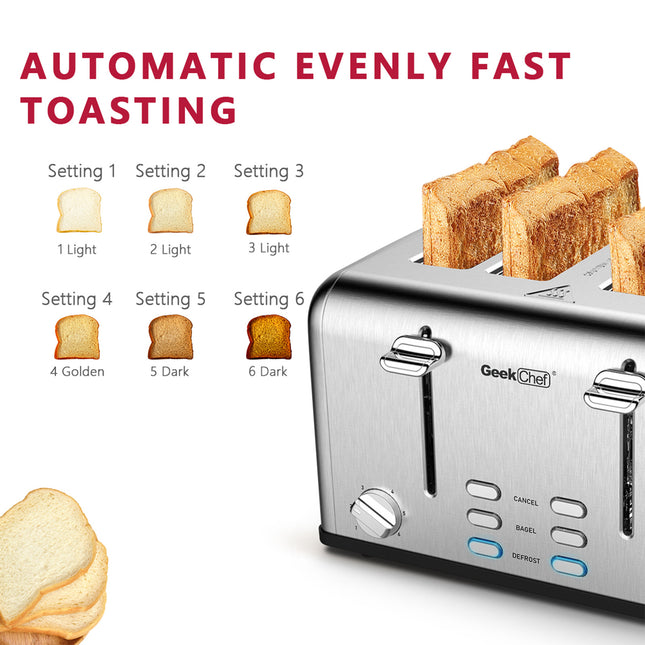 Grille-pain 4 tranches en acier inoxydable Geek Chef